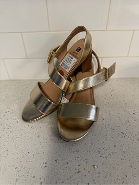 White Mountain Metallic Gold Block Heel Slingback Sandals